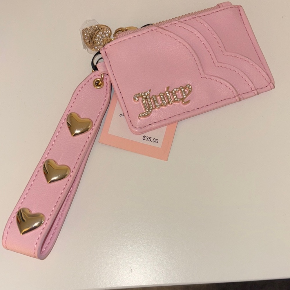 Juicy Couture Pink Card Holder with Gold Heart Accents
